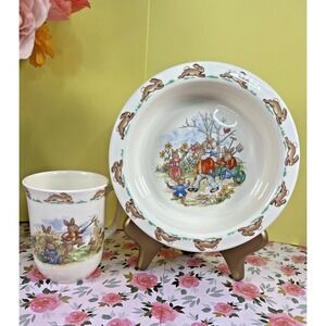 Royal Doulton Bunnykins Fine Bone China Bowl & Mug Set ,1936 Garden Piano Scene